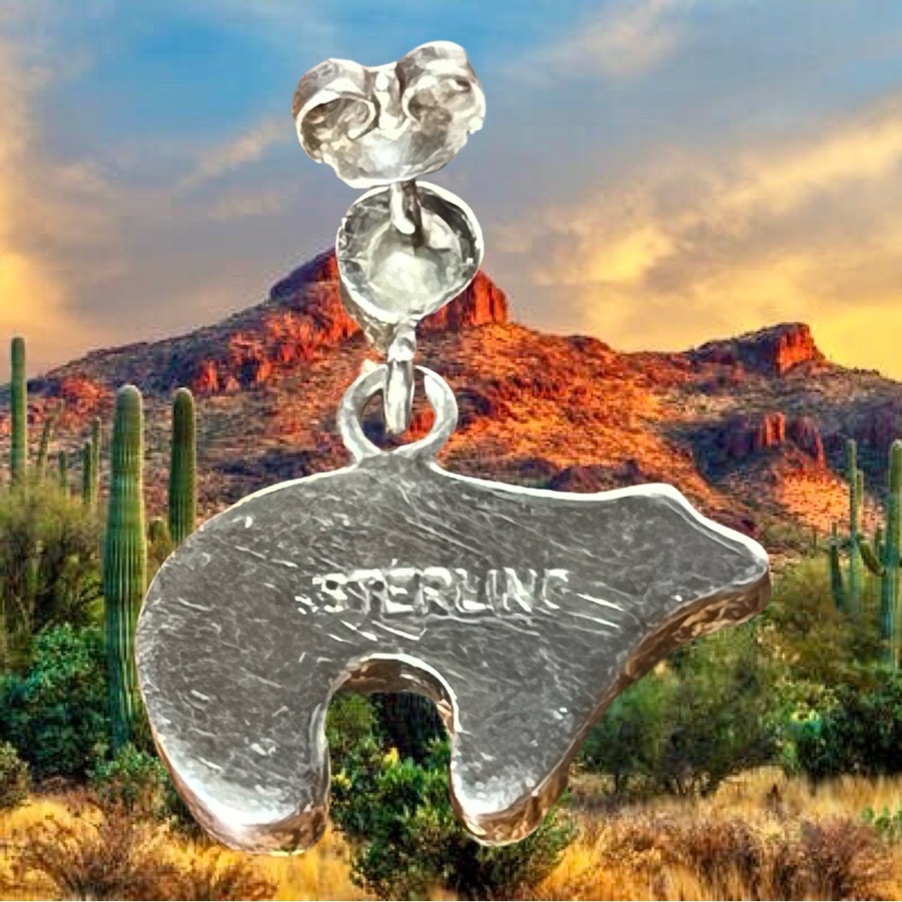 Sterling Silver Opalite Native Bear Earrings - image 4